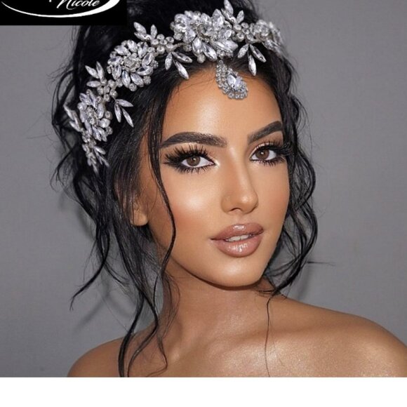Brand New Silver Bridal Hair Accessories l Rhinestone Wedding Hairpiece Headband - Picture 1 of 4
